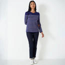 Crew Clothing Women's Button Bretton Long Sleeve Top - Navy/Blue/Peony