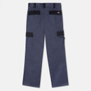 Grey work trousers with black pockets and belt loops, displayed against a light gray background. The trousers have a casual and functional style.