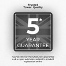 Tower Quality 5 year guarantee graphic for the air fryer accessories set, including manufacturer guarantee and extended warranty information.