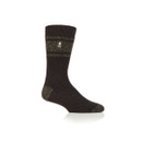 A side view of an olive green coloured sock.