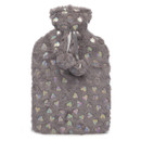 Grey Foil Heart Faux Fur Hot Water Bottle