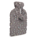 Grey Foil Heart Faux Fur Hot Water Bottle