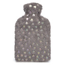 Grey Foil Heart Faux Fur Hot Water Bottle