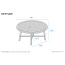 Technical dimension diagram of the Kettler Cora 180cm round dining table with height and diameter measurements in centimetres.