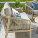 A close up view of the rope detailing on the arm of the three-seater sofa.