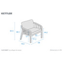 Technical dimension diagram of the Kettler HUC25687 Cora Rope Armchair, detailing width, depth, height and seat height in centimetres.