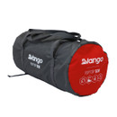 A grey cylindrical duffle bag with a red end cap displaying "Vango" and "Poptop 5cm" in white text. Features carrying straps and compact form.