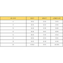 A chart displaying UK women's clothing sizes with measurements for bust, waist, and lower hip.
