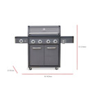Diagram showing barbecue dimensions, including width, height and depth measurements.