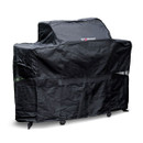 Black barbecue cover for a four-burner grill, shown on a white background.