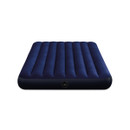 Front view of a dark blue inflatable air mattress showing the built-in air valve.