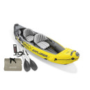Intex Explorer K2 inflatable kayak set with paddles, pump and carry bag on white background
