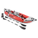Intex Excursion Pro K2 inflatable kayak with two paddles and pump on white background
