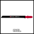 Einhell wood cutting jigsaw blade with coarse teeth and red fitting end.