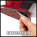 Close-up of sanding paper being attached to the Einhell multi-sander base using the hook-and-loop fixing system.