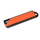 Red and black plastic utility knife with a sleek design. The handle is red with an ergonomic grip, and the blade is partially retracted. The tone is practical.