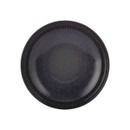 Top view of charcoal grey reactive glaze pasta bowl with textured linear detailing on a white background