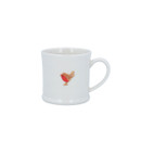 A white mini mug with a little robin on it.