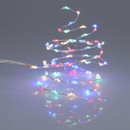 Multicoloured LED micro string lights on flexible silver wire, featuring red, blue, green and warm white bulbs for festive Christmas and party decorations.