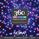 NOMA 360 multi pastel LED string lights for indoor and outdoor use, featuring pink, blue, purple and cool white LEDs, multifunction lighting effects, Easytimer technology and a green cable for discreet installation.