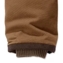 Close-up of the Carhartt work jacket sleeve showing the rib-knit storm cuff and reinforced cuff trim for added warmth and durability.