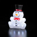 A light up acrylic snowman with top hat and a red bow tie. A light up acrylic snowman with top hat and a red bow tie.