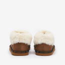 Back view of Barbour Eloise camel slippers with plush faux fur cuff and tartan detailing.