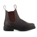 Side profile of a Blundstone 067 Dealer brown leather Chelsea boot with elastic gusset, pull tabs and black sole.