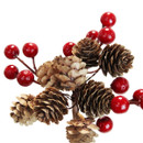 Close-up of a festive pinecone and red berry pick with realistic woodland details, ideal for adding natural Christmas charm to seasonal displays.