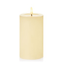 Battery-operated LED pillar candle with a realistic warm white flickering flame and smooth ivory wax-effect finish, ideal for creating safe ambient lighting in the home, weddings and festive displays.