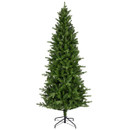 Unlit slim artificial Christmas tree with a tall, space-saving silhouette, realistic green branches and a sturdy metal stand for festive decorating.