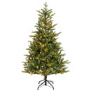 Pre-lit artificial Christmas tree with a traditional full shape, realistic green foliage and integrated warm white LED lights for effortless Christmas decorating.