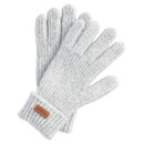 A pair of soft, light grey knit gloves, highlighting their gentle fabric and stylish appearance for warmth and comfort.