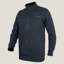 Dark blue fleece pullover with a half-zip and zipped chest pocket on white background.