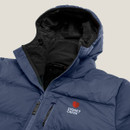 Blue winter jacket with hood and 'Stoney Creek' logo on white background.