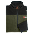 Folded black and green fleece jacket with a zipper and Stoney Creek brand logo.