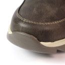 A close up image of the front of the taupe Lunar boot with a chunky sole.