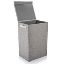 An open laundry basket on a white background