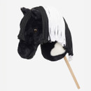 A black and white hobby horse on a grey background