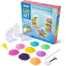 Sand art creations box with all the different coloured sand with the storage containers on a white background
