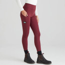 A front view of a burgundy pair of Ridgeline women's infinity leggings.