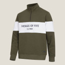 Green and white quarter-zip sweatshirt with "HOGGS OF FIFE Est 1888" text on it.