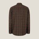 Checked button-up shirt displayed from the back on a white background.