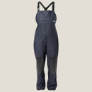 Dark blue waterproof overalls with black knee pads and adjustable shoulder straps, designed for outdoor or workwear use, conveying functionality.