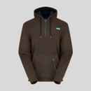 Brown hoodie with a zippered neck and a small logo on the chest, isolated on a white background. Brown hoodie with a zippered neck and a small logo on the chest, isolated on a white background.
