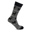 A grey slipper sock with stags on it.