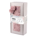 A boxed pair of pink knit slipper socks.