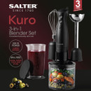 Ad for Salter 3-in-1 Kuro blender set with accessories, featuring a 3-year guarantee.
