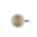 A light blue cappuccino mug from above