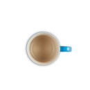 A blue cappuccino mug from above